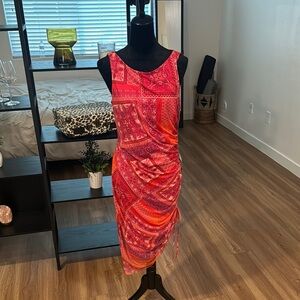 Eliza J Red Orange Sheath Dress Midi